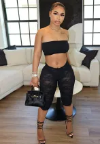 Women's ultra-short Strapless top lace Tight Fitting Knee-Length Shorts two-piece set