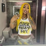 Women American Letter Print Crop T-shirt Summer Top