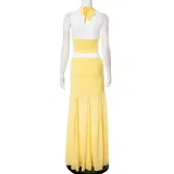Women's Halter Neck Hollow Top & Chiffon Patchwork Skirt Two-Piece set