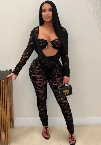 spring and summer Lace Tight Fitting  Jumpsuit Strapless Top two-piece set