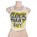 Women American Letter Print Crop T-shirt Summer Top