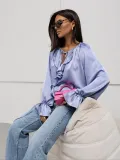 Women Spring ruffled Bell Bottom sleeve V neck lace shirt