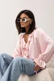 Women Spring ruffled Bell Bottom sleeve V neck lace shirt