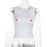 Women Summer Cherry Print Vest Top