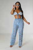 Spring Summer Women's Ripped Tassel Solid Color Wide Leg Pants