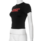 Women's short slim sexy Round Neck Letter printed short-sleeved t-shirt top