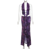 spring and summer Sexy v-neck Halter Neck Lace Patchwork fake two-piece dress for women