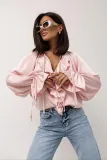 Women Spring ruffled Bell Bottom sleeve V neck lace shirt