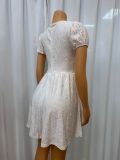Women's clothing sexy hollow Lace-Up Slim Waist V-neck short-sleeved solid color dress