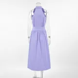 Women Summer Sexy Purple Elegant Sleeveless Halter Neck Dress