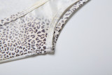 Women Summer Sexy Sleeveless Round Neck Leopard Print Hollow Backless Jumpsuit