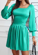 Women's Lantern Sleeve Slim Waist Satin Dress