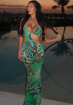 Elegant & Casual Fashion Print Women's Low-Back Lace-Up Hollow Bodycon Long Dress