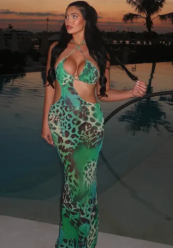 Elegant & Casual Fashion Print Women's Low-Back Lace-Up Hollow Bodycon Long Dress