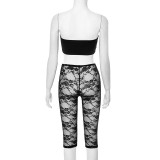 Women's ultra-short Strapless top lace Tight Fitting Knee-Length Shorts two-piece set