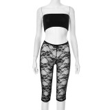 Women's ultra-short Strapless top lace Tight Fitting Knee-Length Shorts two-piece set