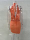 Sexy Low-Back Summer Style Halter Neck Lace-Up Knit Bodycon Mini Dress