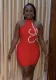 Solid color Halter Neck diamond Low Back Bodycon evening dress for women