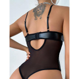 Sexy Pajamas Women's Pu Leather one-piece Bodysuit Lingerie
