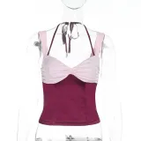 Women Contrast Color Strapless Sexy Gathered Suspender Top