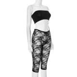 Women's ultra-short Strapless top lace Tight Fitting Knee-Length Shorts two-piece set