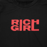 Women's short slim sexy Round Neck Letter printed short-sleeved t-shirt top