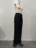 Spring Summer Women's Ripped Tassel Solid Color Wide Leg Pants
