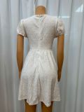 Women's clothing sexy hollow Lace-Up Slim Waist V-neck short-sleeved solid color dress