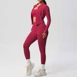 women Solid color Tight Fitting sports Three-Piece running fitness yoga clothes set