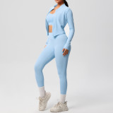 women Solid color Tight Fitting sports Three-Piece running fitness yoga clothes set