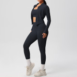 women Solid color Tight Fitting sports Three-Piece running fitness yoga clothes set