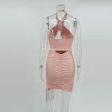 Women's Low Back Cross Halter Neck solid color Bodycon Dress