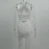 Women's Low Back Cross Halter Neck solid color Bodycon Dress