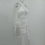 Women's Low Back Cross Halter Neck solid color Bodycon Dress
