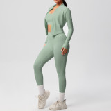 women Solid color Tight Fitting sports Three-Piece running fitness yoga clothes set