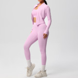 women Solid color Tight Fitting sports Three-Piece running fitness yoga clothes set