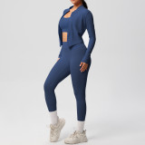 women Solid color Tight Fitting sports Three-Piece running fitness yoga clothes set