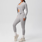 women Solid color Tight Fitting sports Three-Piece running fitness yoga clothes set