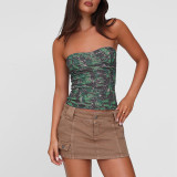 Women Summer Printed Sexy Strapless Basic Waist Top
