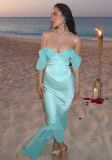 Women Spring Beach Holidays Mesh Patchwork Fishtail Maxi Dress