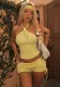 Women Summer Pleated Beaded Halter Neck Top And ShortsTwo Piece Set