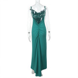 Women Backless Gathered Suspender Bodycon Casual Holidays Dress