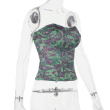 Women Summer Printed Sexy Strapless Basic Waist Top