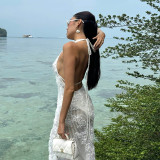 Women Summer Strapless Halter Neck Beach Holidays Dress