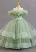 Girls' Floral Puff Tulle Princess Dress