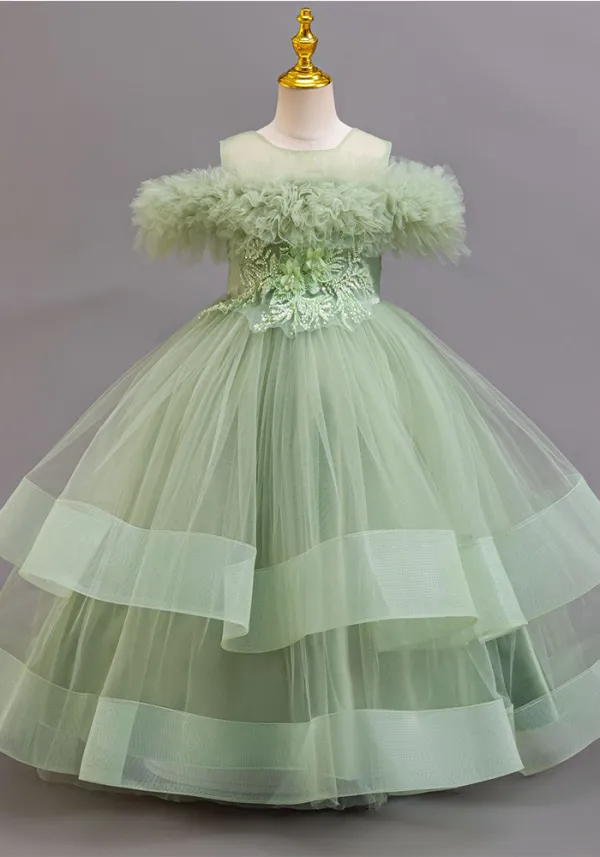 Girls' Floral Puff Tulle Princess Dress