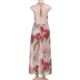 Women See-Through Print Holidays Summer Sexy Slit Dress