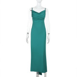 Women Backless Gathered Suspender Bodycon Casual Holidays Dress