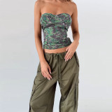 Women Summer Printed Sexy Strapless Basic Waist Top