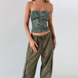 Women Summer Printed Sexy Strapless Basic Waist Top